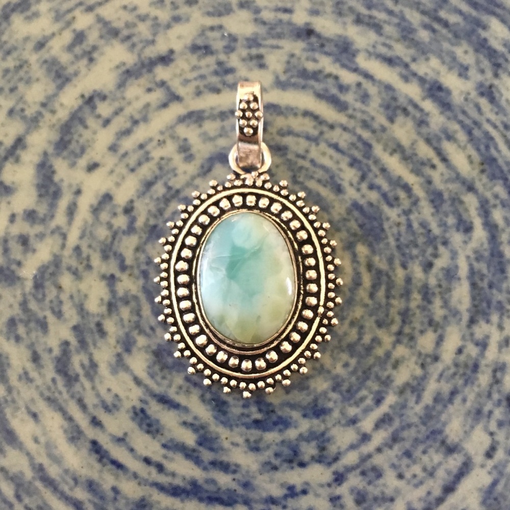 Artisan 925 Boho Larimar stone necklace pendant